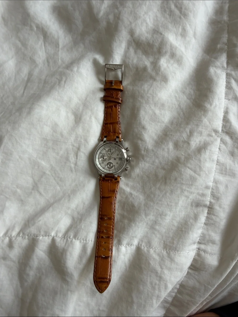 Michael Kors Men's Brown Leather Strap Chronograph Watch - Silver Dial